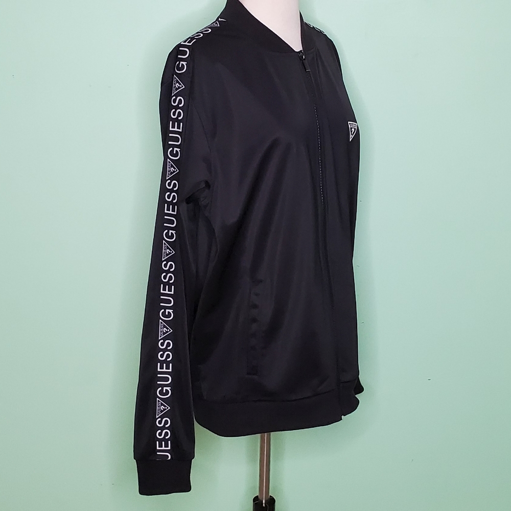 Guess Black Satin Logo Stripe Track Jacket - Picture 4 of 9